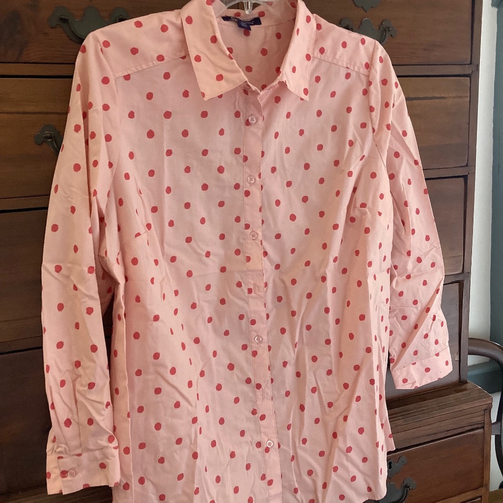 Women Pink Poke Dot Blouse Size 24 Plus (Ex condition)